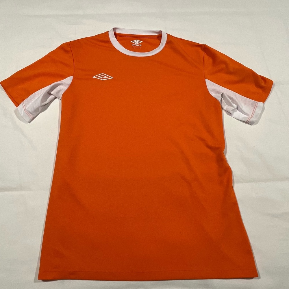 Two Bright Orange Tees with White Details - one Umbro, one Cheetah